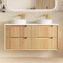 Byron Fluted 1200mm Woodland Oak Wall Hung Double Vanity with Countertop